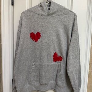 Aritzia Gray Hoodie with Red Heart Accents
